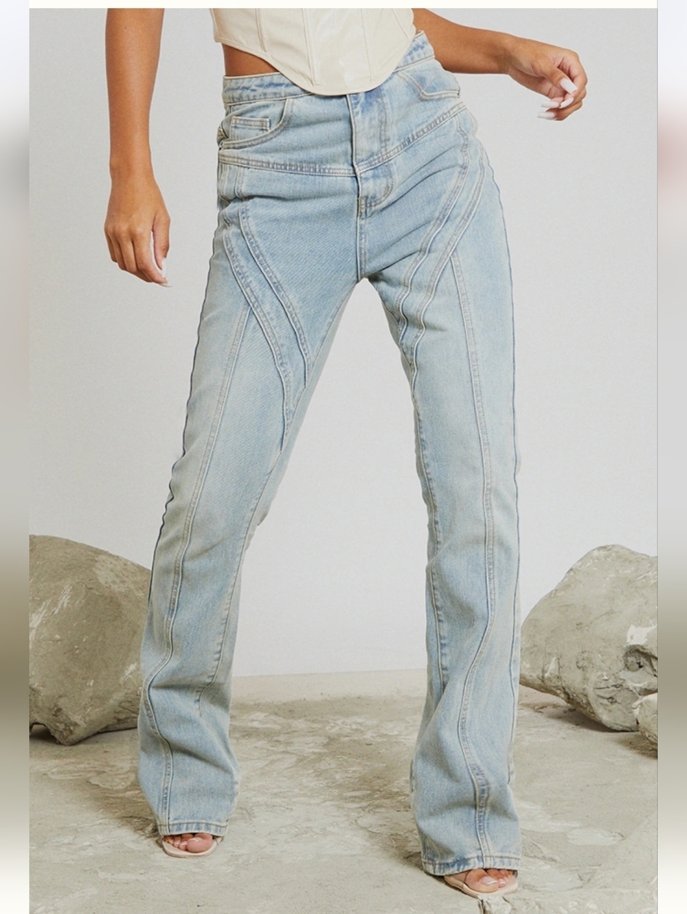 Pretty Little Thing Vintage Seam Light Blue Flared Jeans